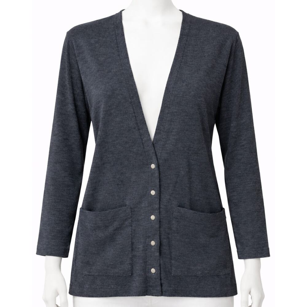 Vintage Finity Cardigan Sweater M Gray Wool Blend  Shoulder Pads Quiet Luxury